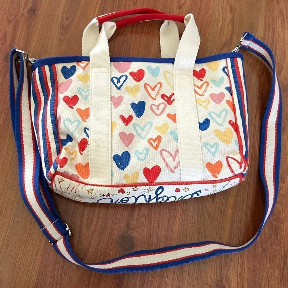 Brighton LOVE heart red white and blue patriotic Canvas medium tote with webbing
